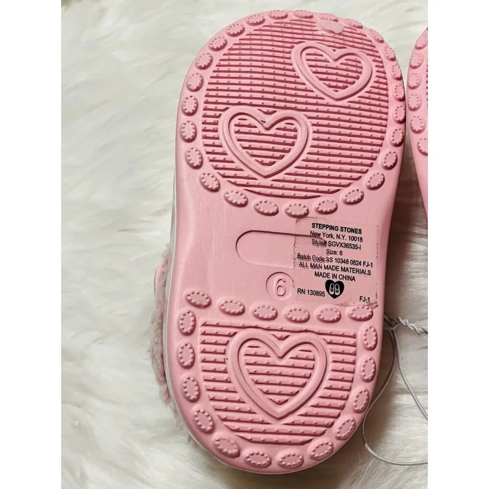 Stepping Stones Toddler Size 6 Pink Faux Fur Lined Clogs Sandals Shoes Hearts